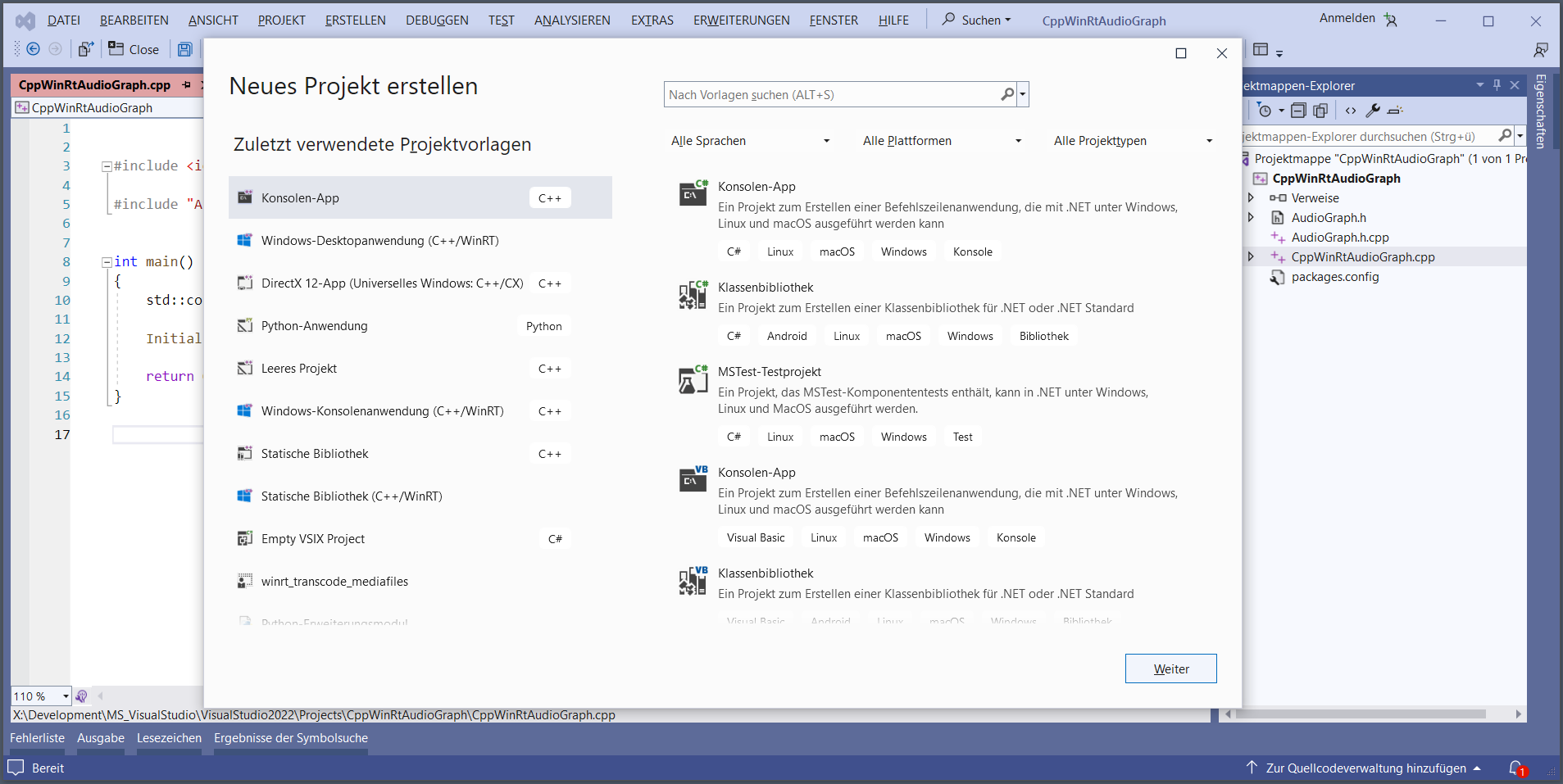 C++/WinRT Tutorial VS2022 Create & Setup New Project